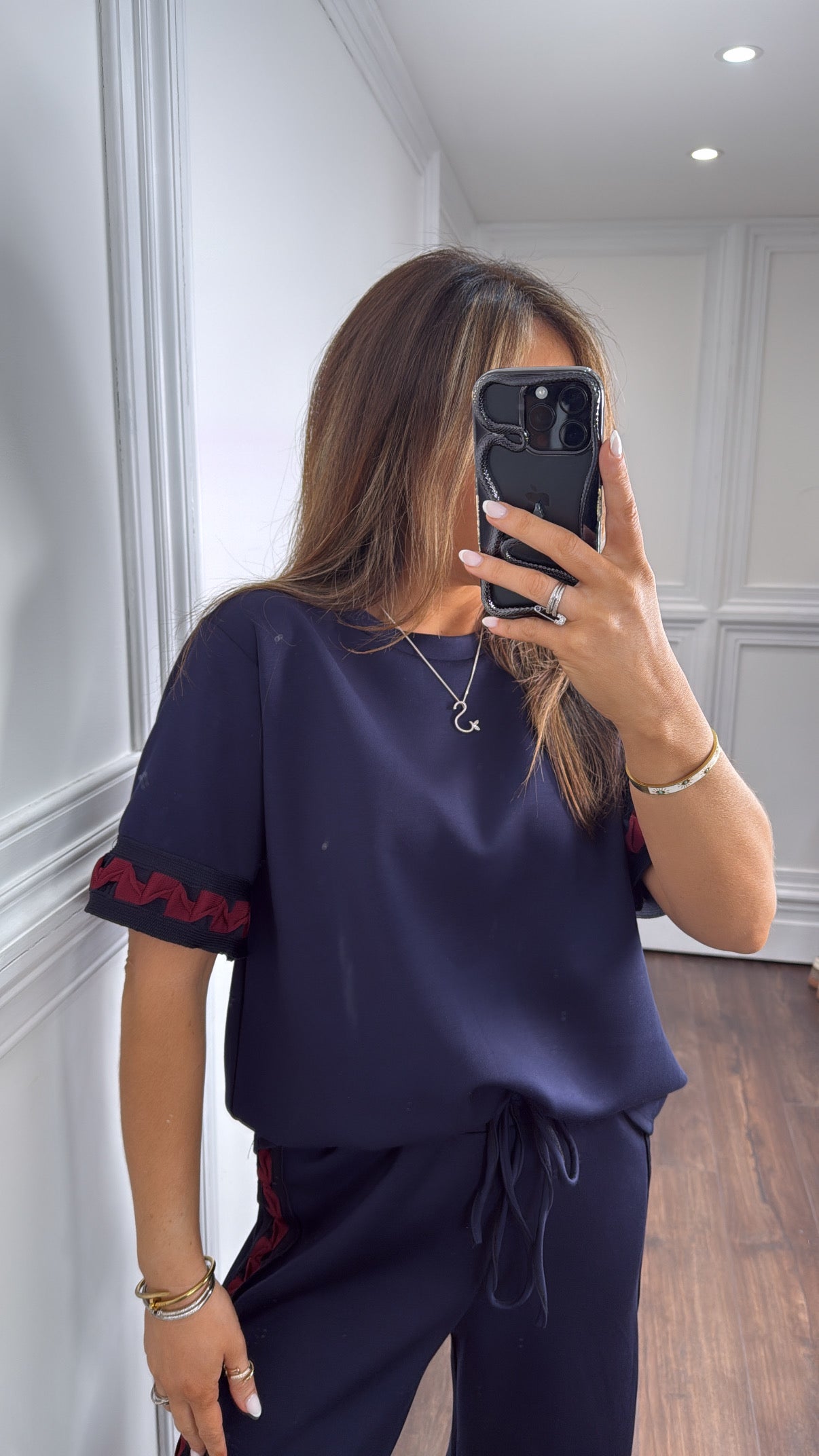 LARA navy contrast detail lounge set