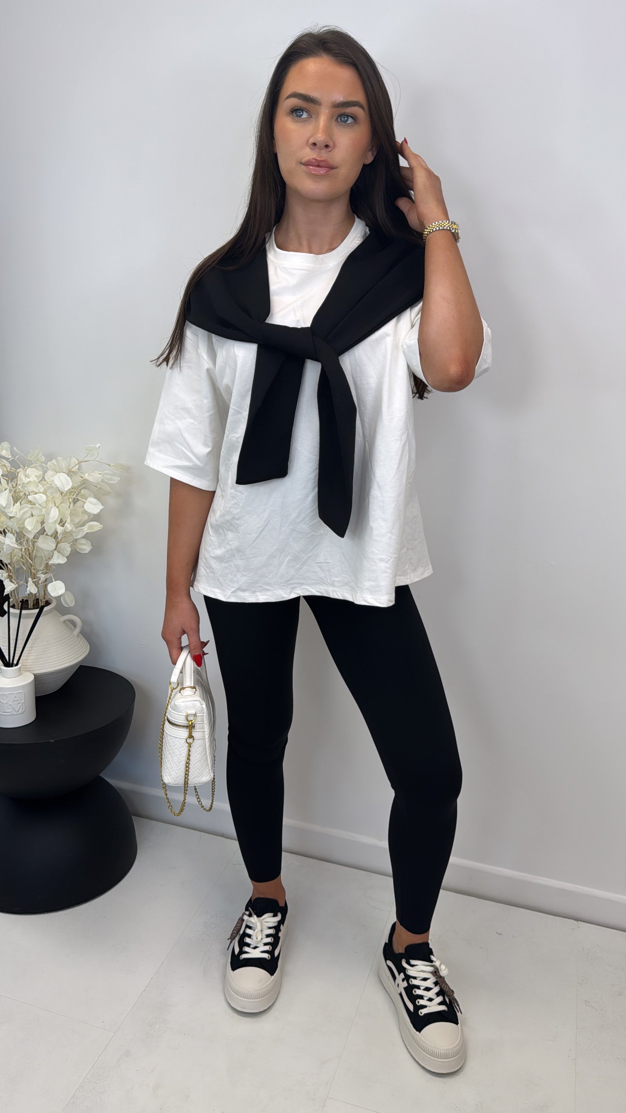 OPAL black and white t-shirt with tie detail