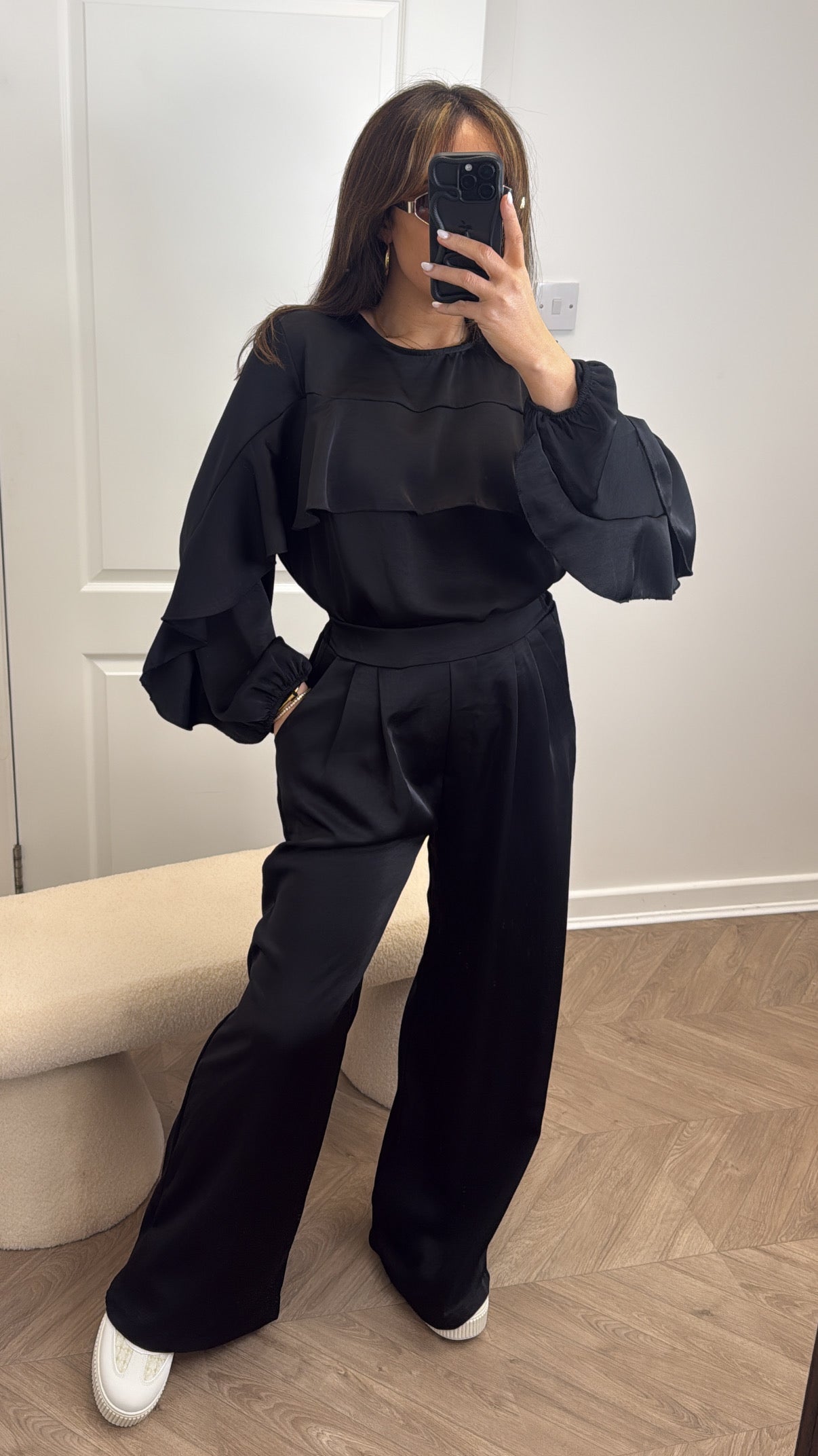 GEMMA black satin co-ord