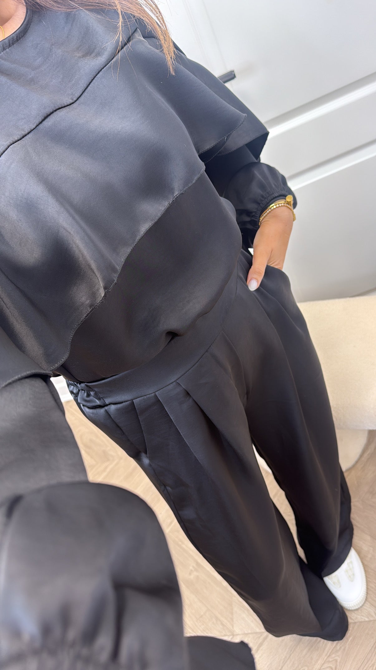 GEMMA black satin co-ord