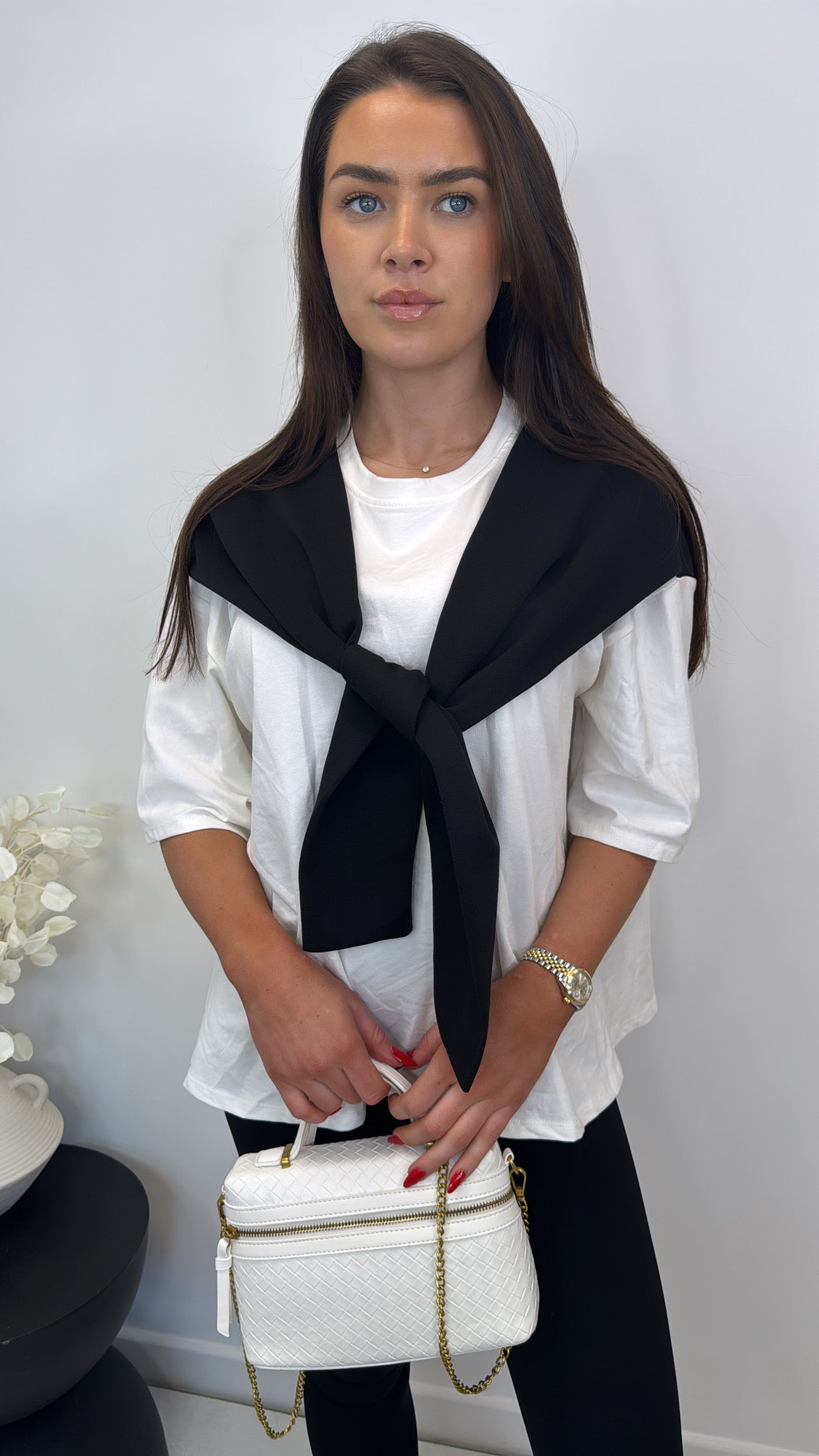 OPAL black and white t-shirt with tie detail