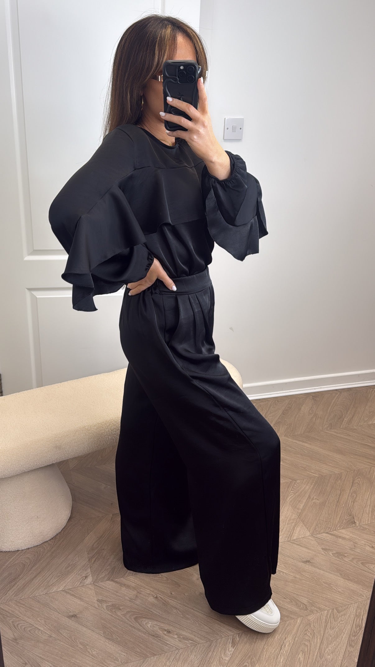 GEMMA black satin co-ord