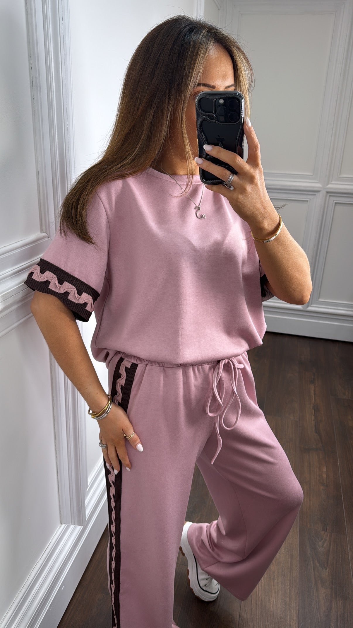 LARA dusky pink contrast detail lounge set
