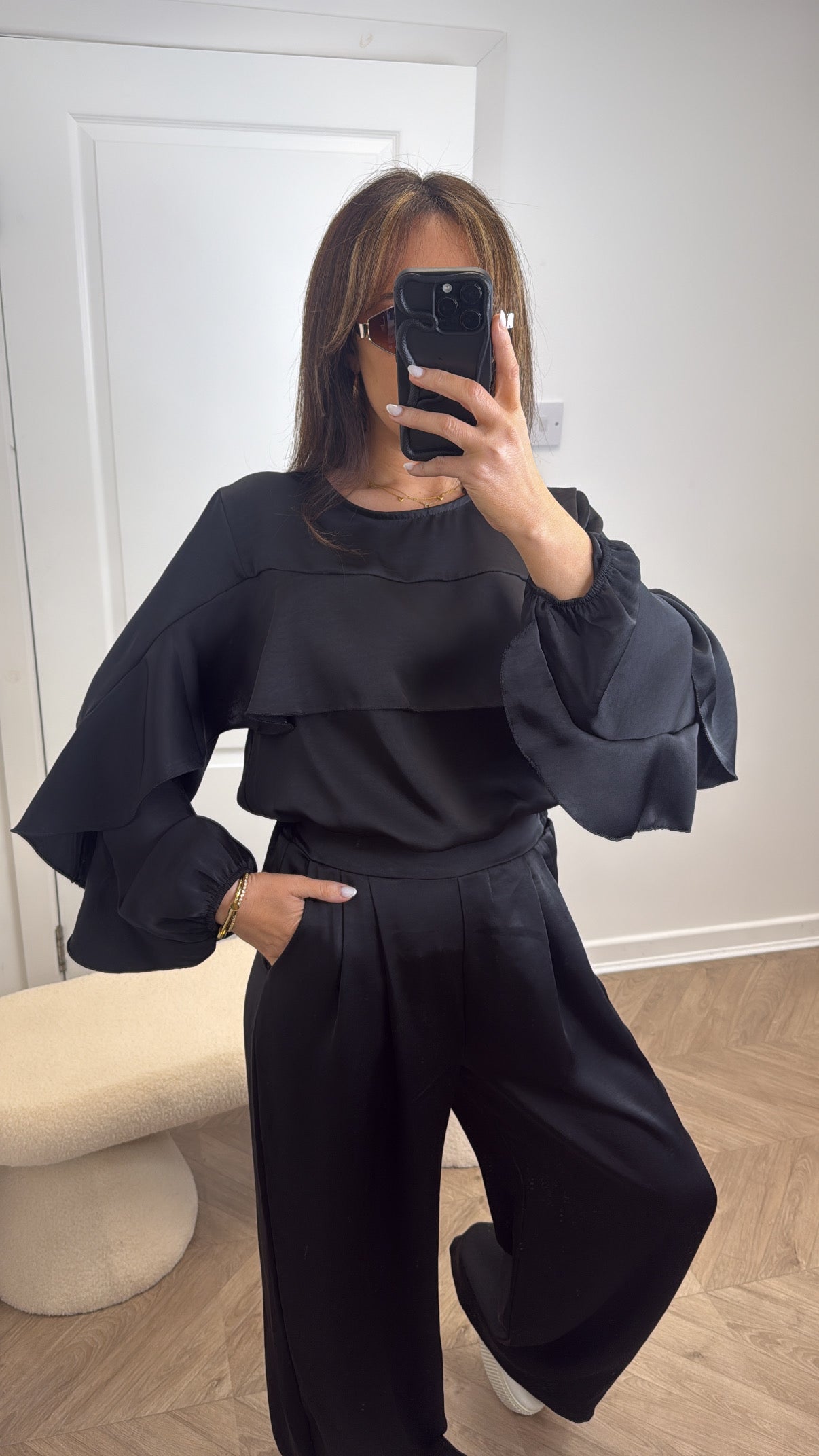 GEMMA black satin co-ord