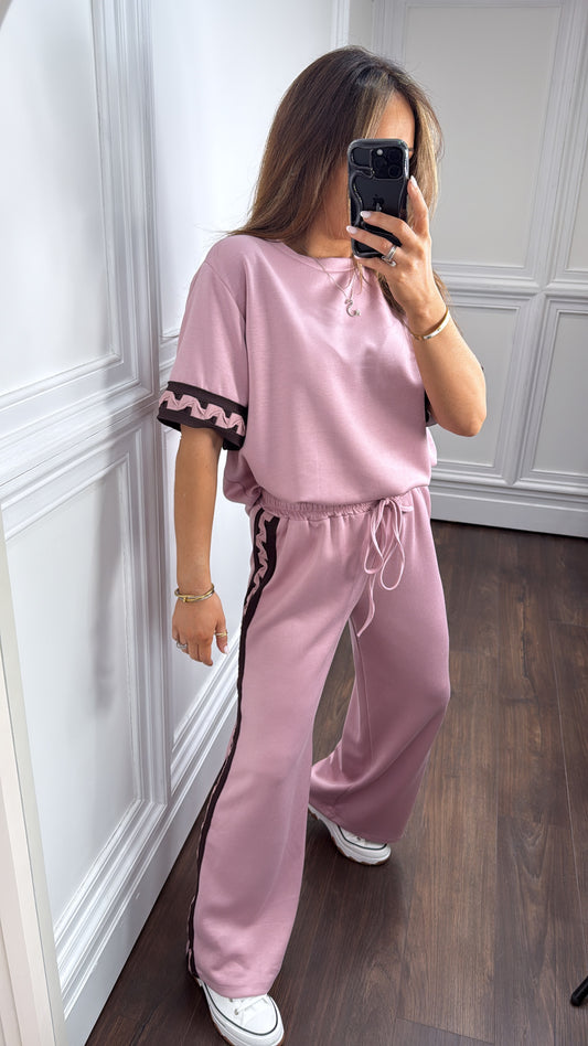 LARA dusky pink contrast detail lounge set