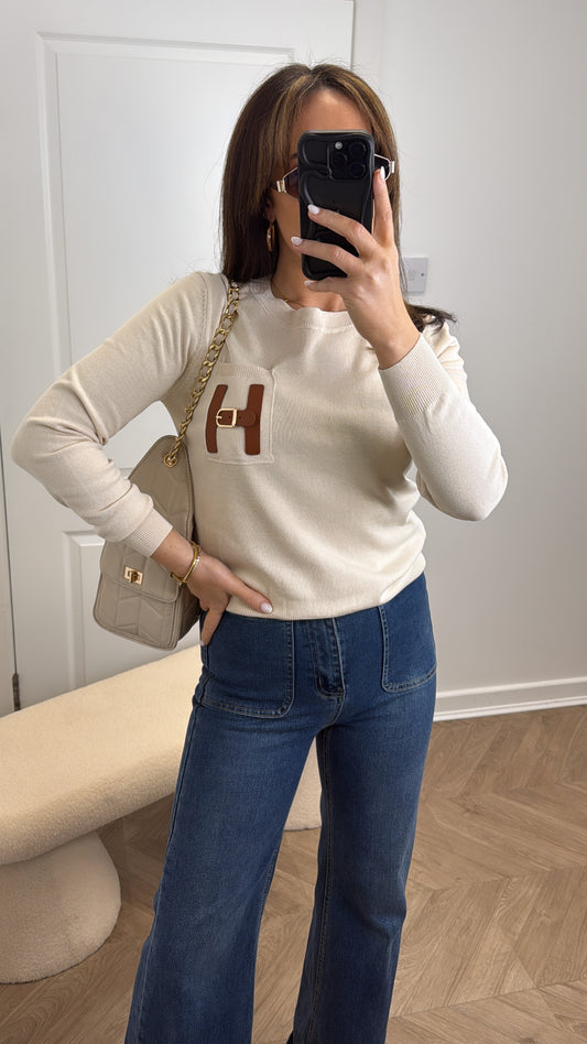THERESA beige fine knit jumper with buckle