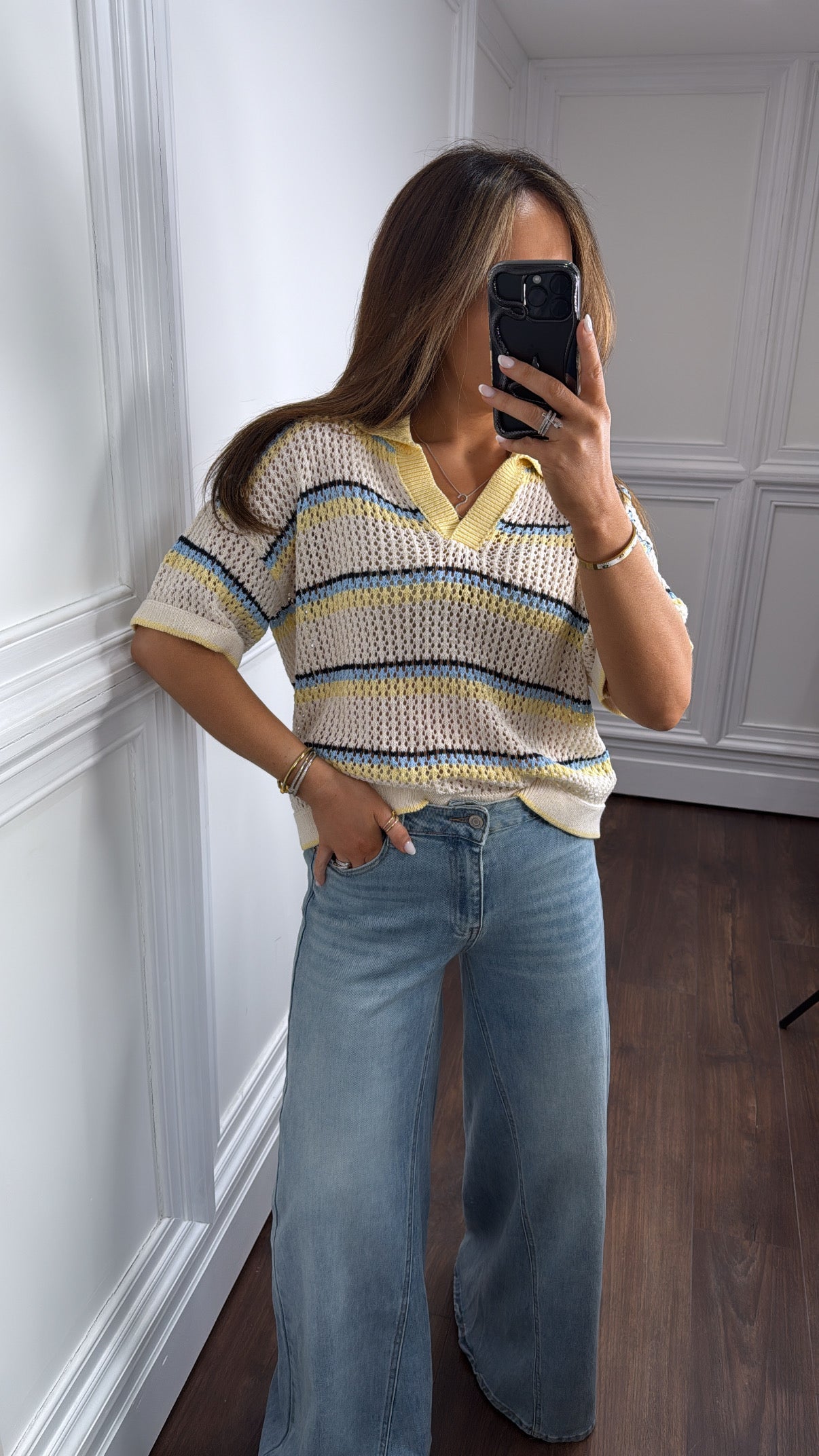 BREA lemon stripe crochet top