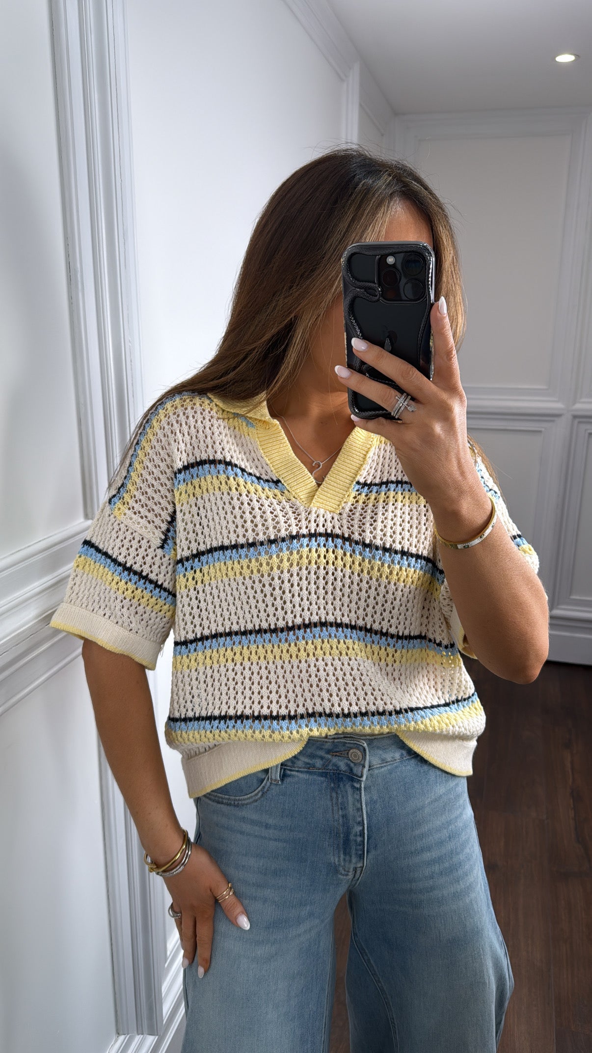 BREA lemon stripe crochet top