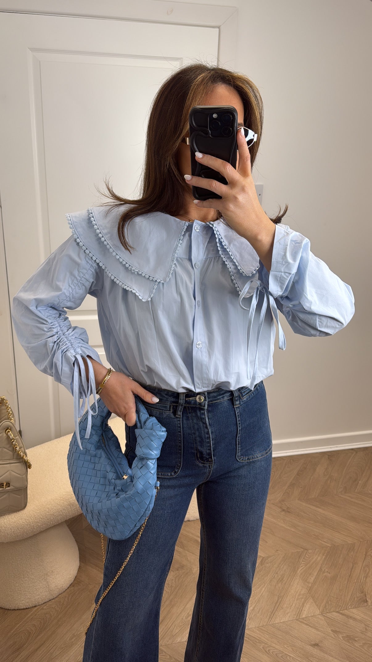 JOANIE baby blue layered collar blouse