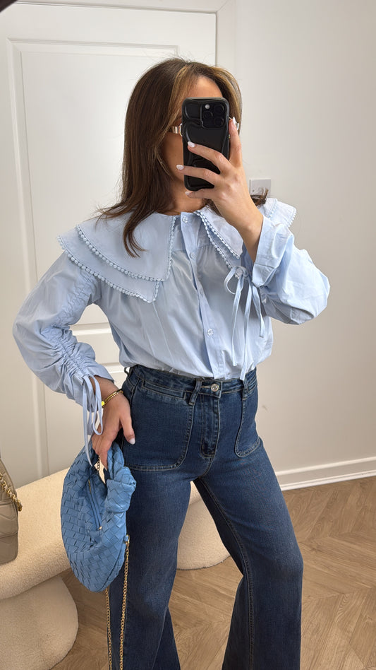 JOANIE baby blue layered collar blouse