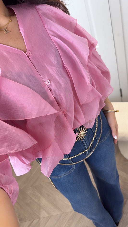 WILLOW pink ruffle detail oversized blouse
