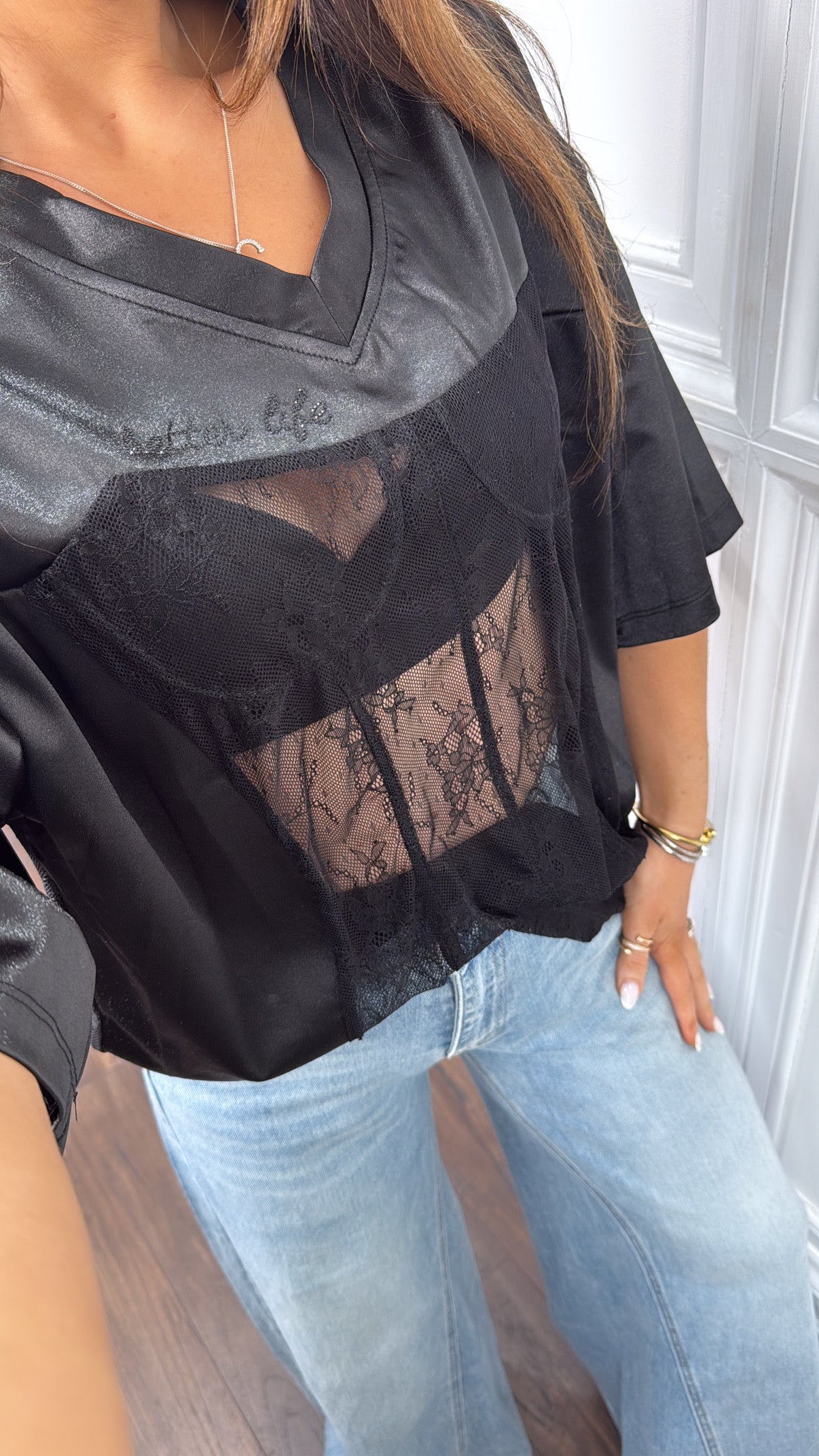 BETTER LIFE black satin and lace basketball top