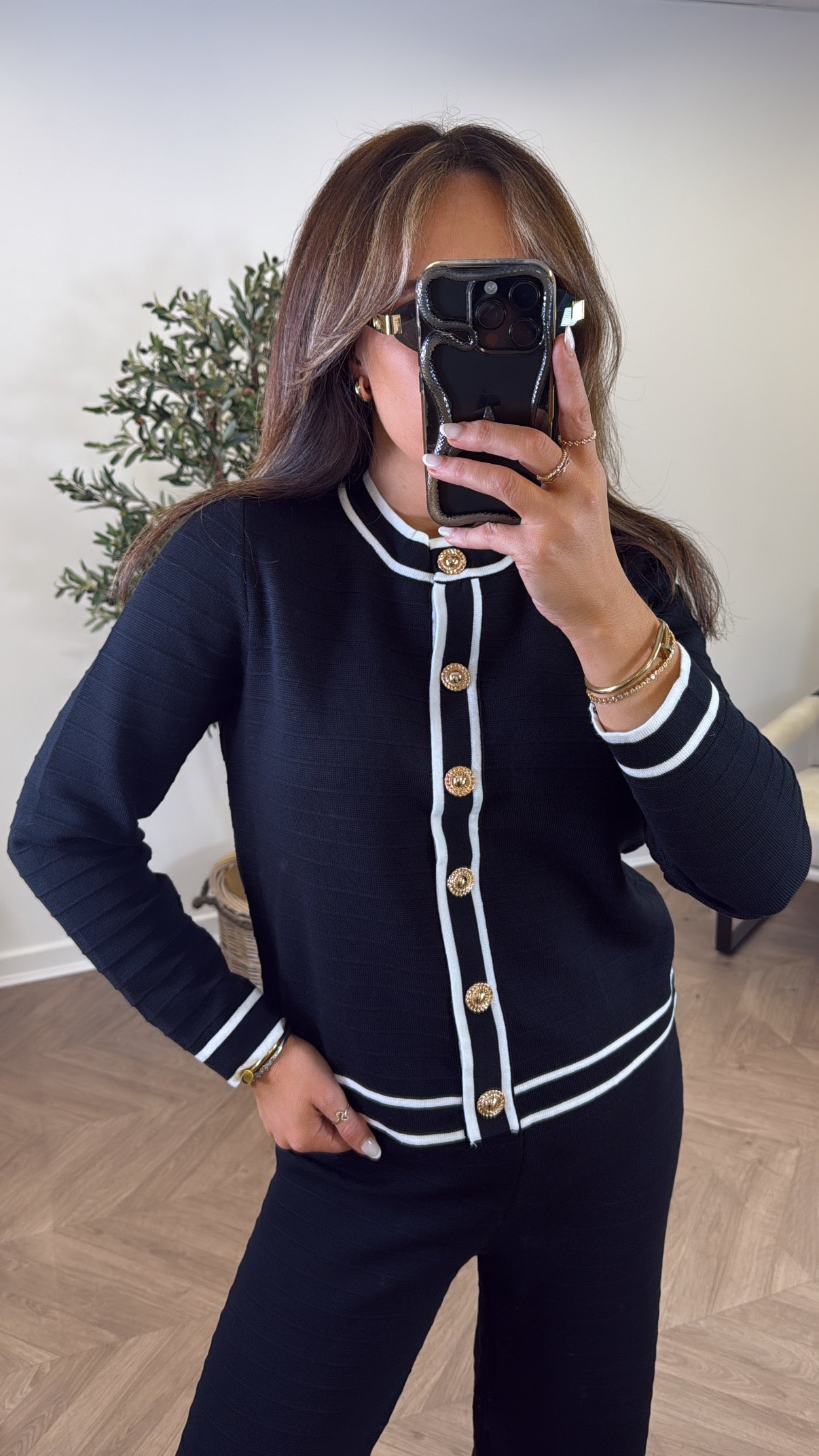 ALANA black and white fine knit top and trousers set