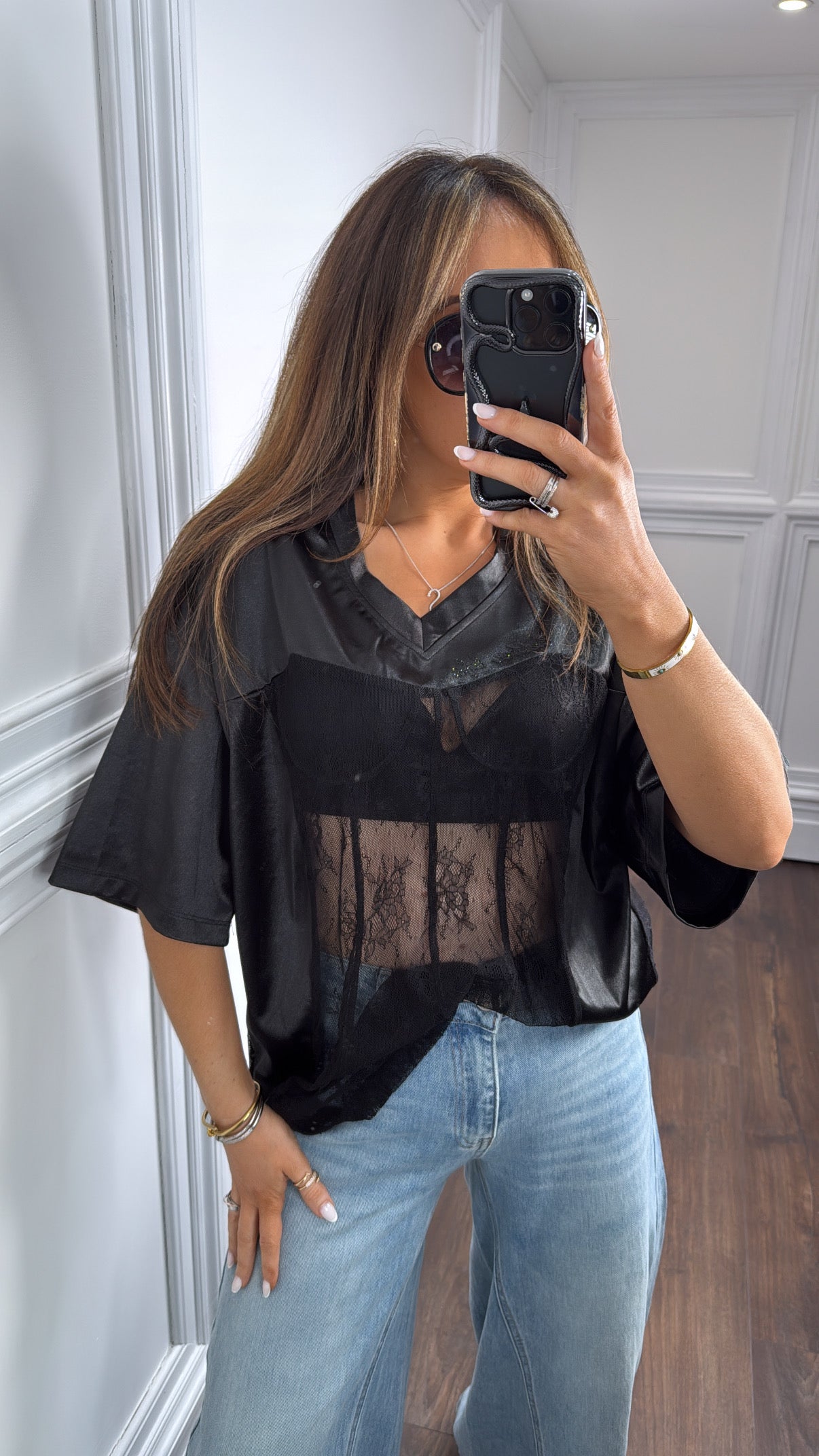 BETTER LIFE black satin and lace basketball top