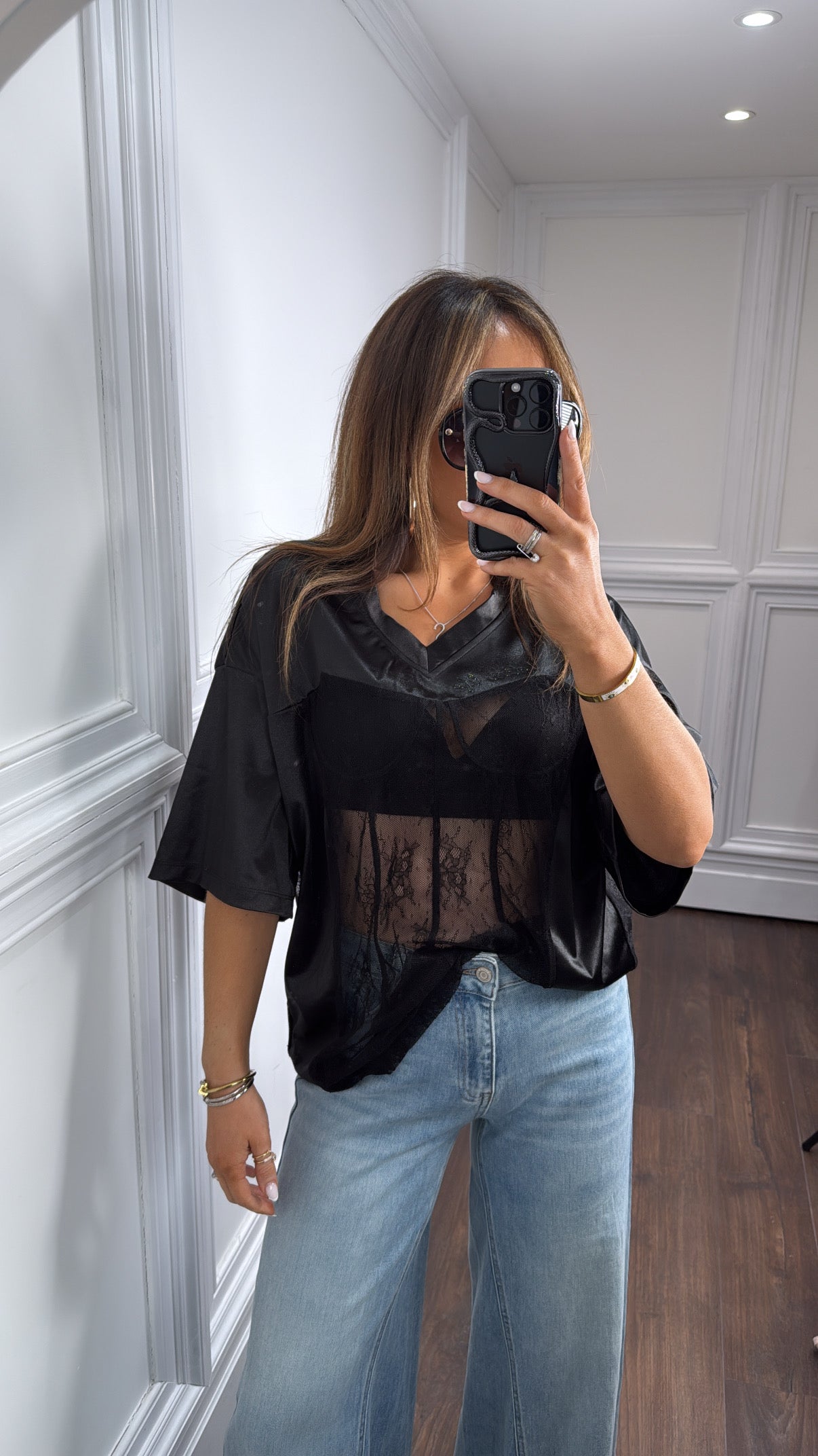 BETTER LIFE black satin and lace basketball top