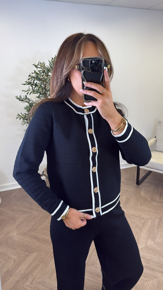 ALANA black and white fine knit top and trousers set