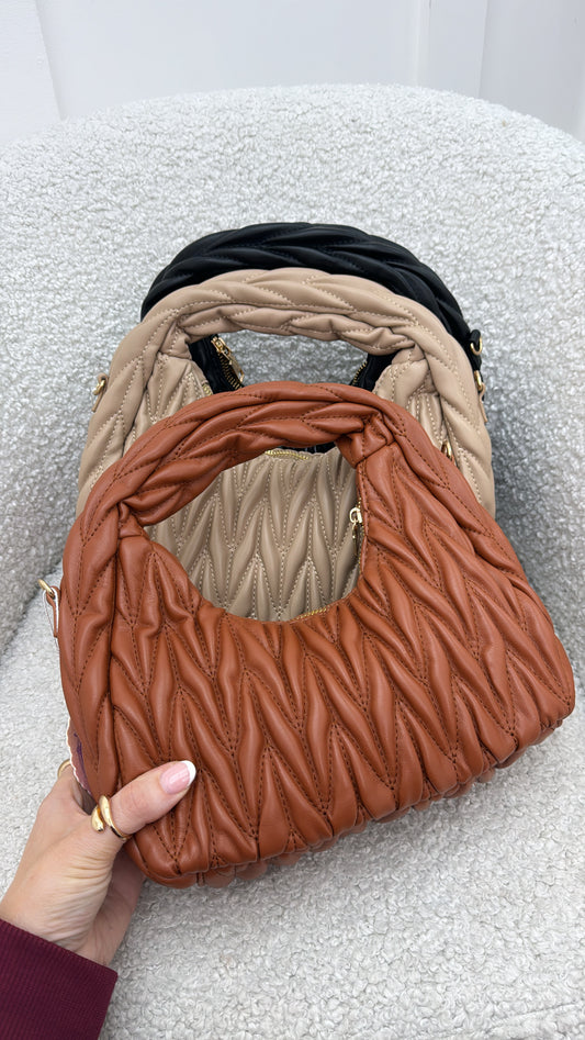 MARNI camel ruched grab bag with cross body strap