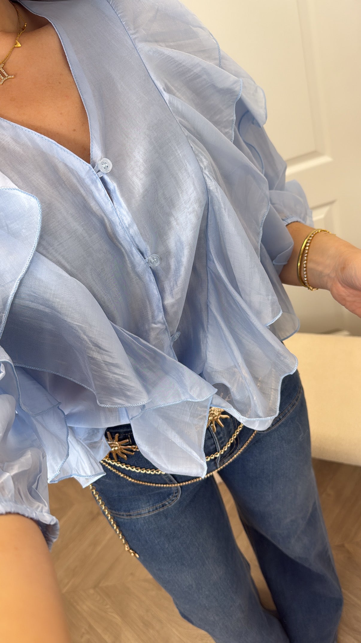 WILLOW blue ruffle detail oversized blouse