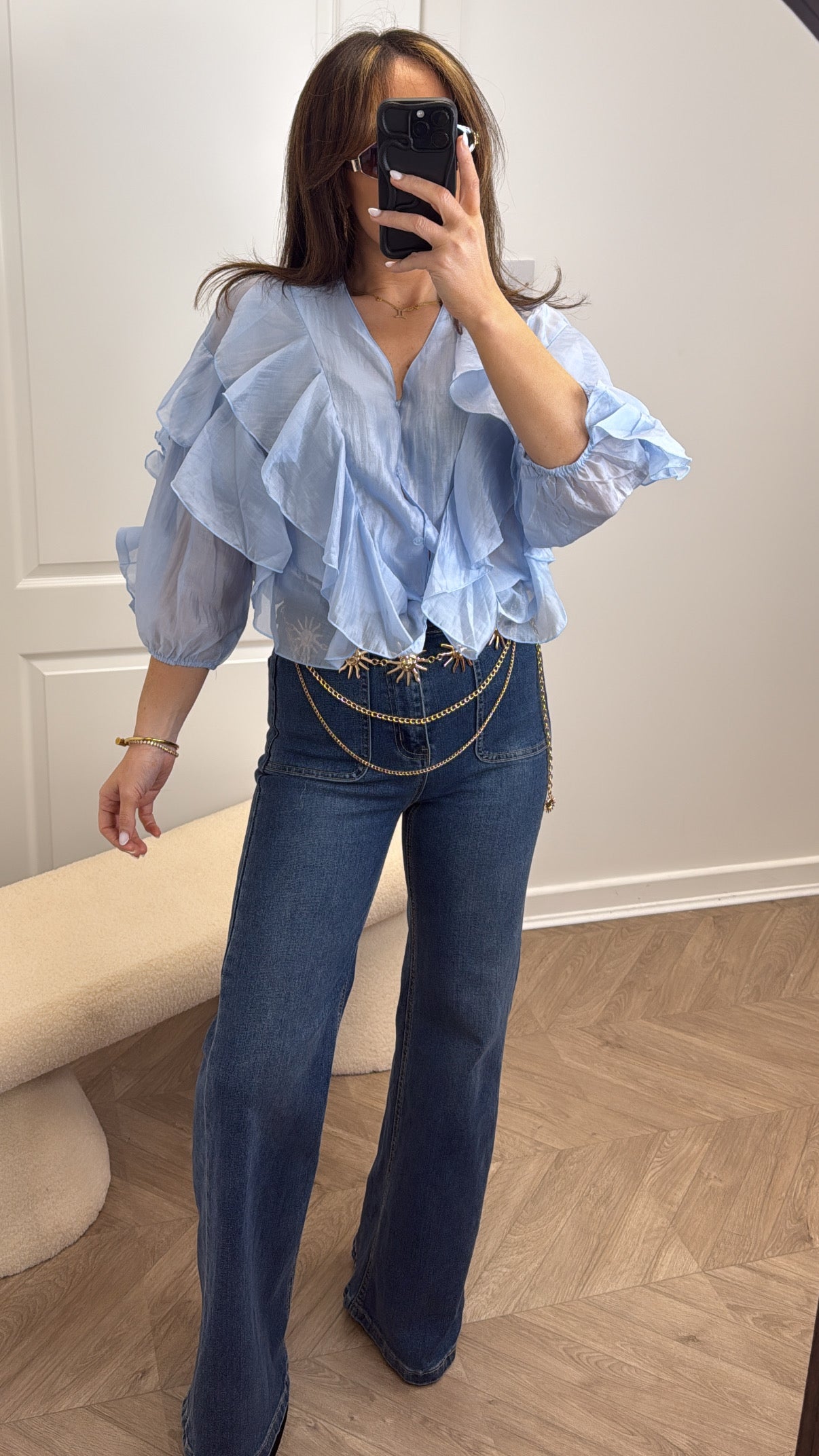 WILLOW blue ruffle detail oversized blouse