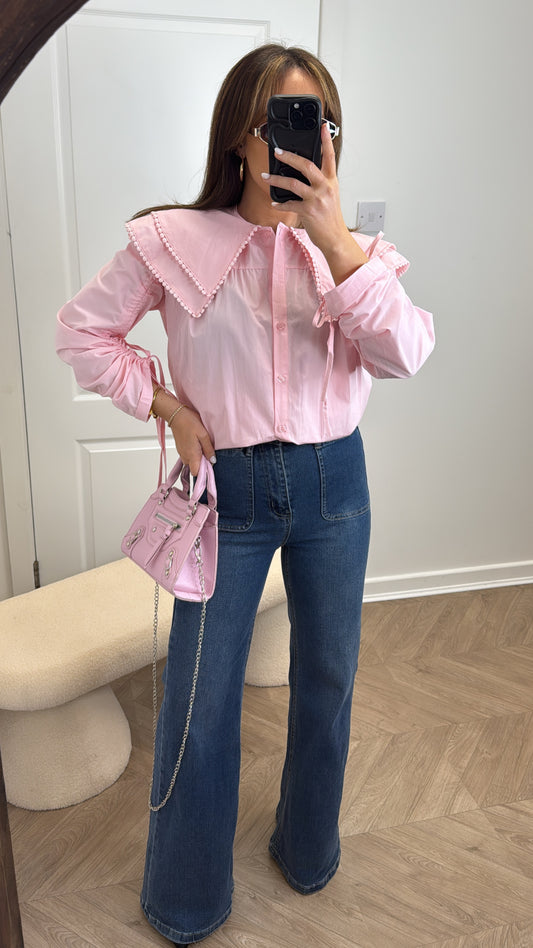 JOANIE baby pink layered collar blouse