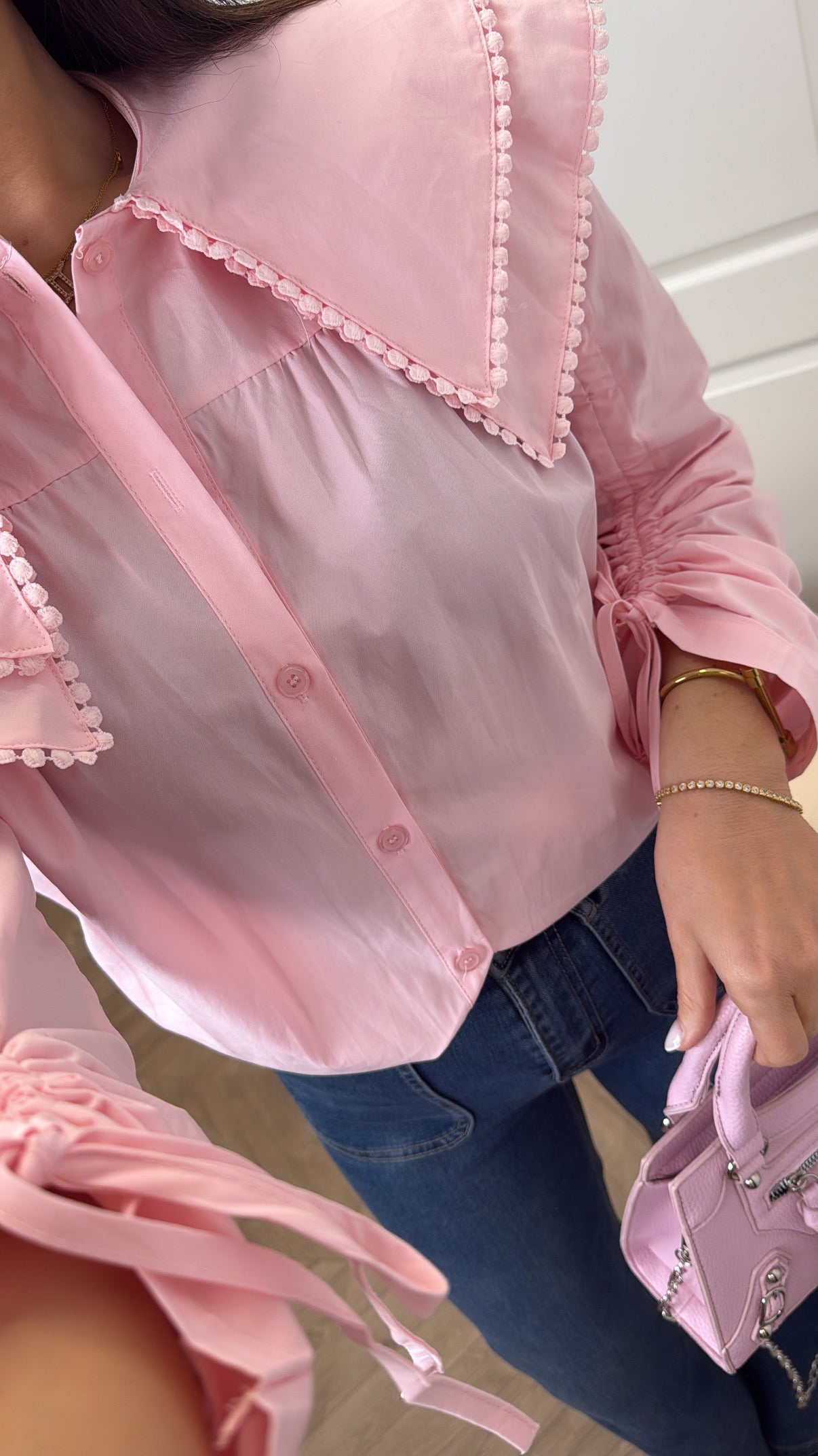 JOANIE baby pink layered collar blouse