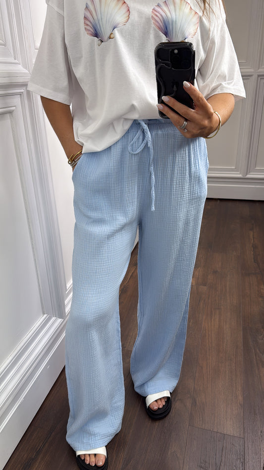 DORA powder blue cheesecloth trousers