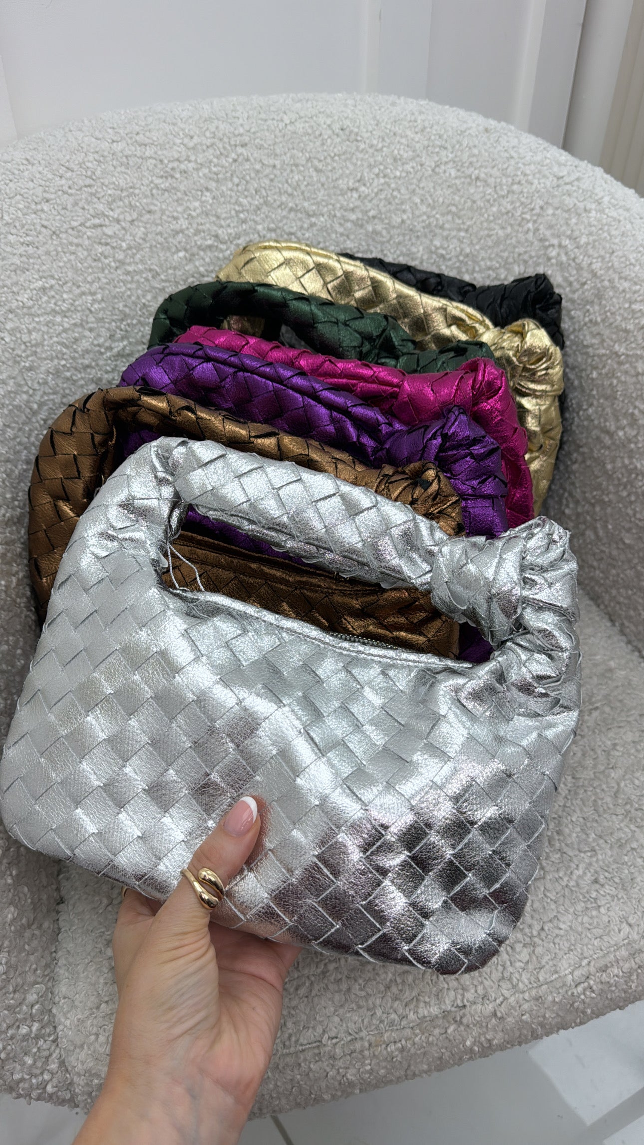 MISHA silver metallic woven grab bag