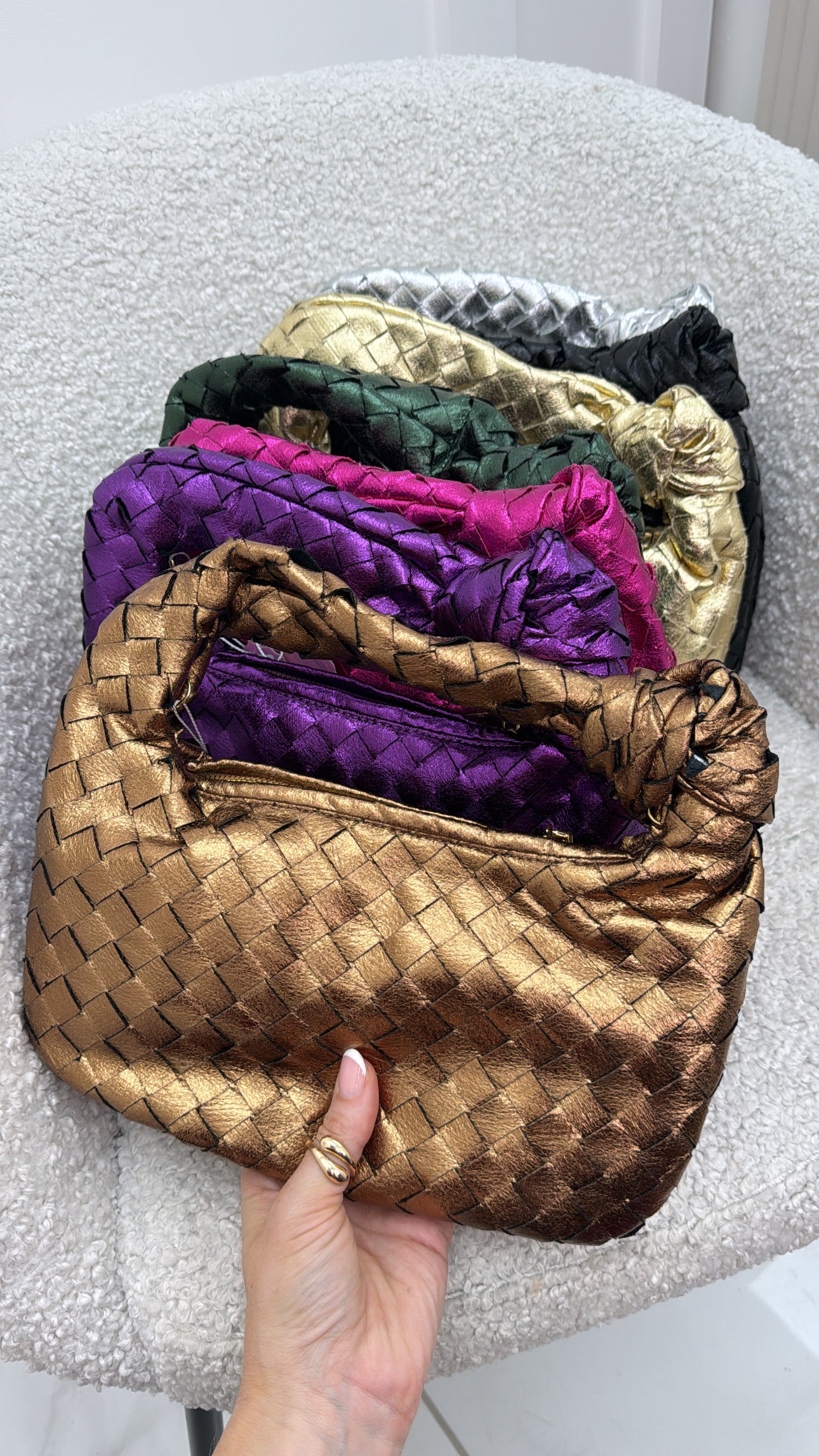 MISHA bronze metallic woven grab bag