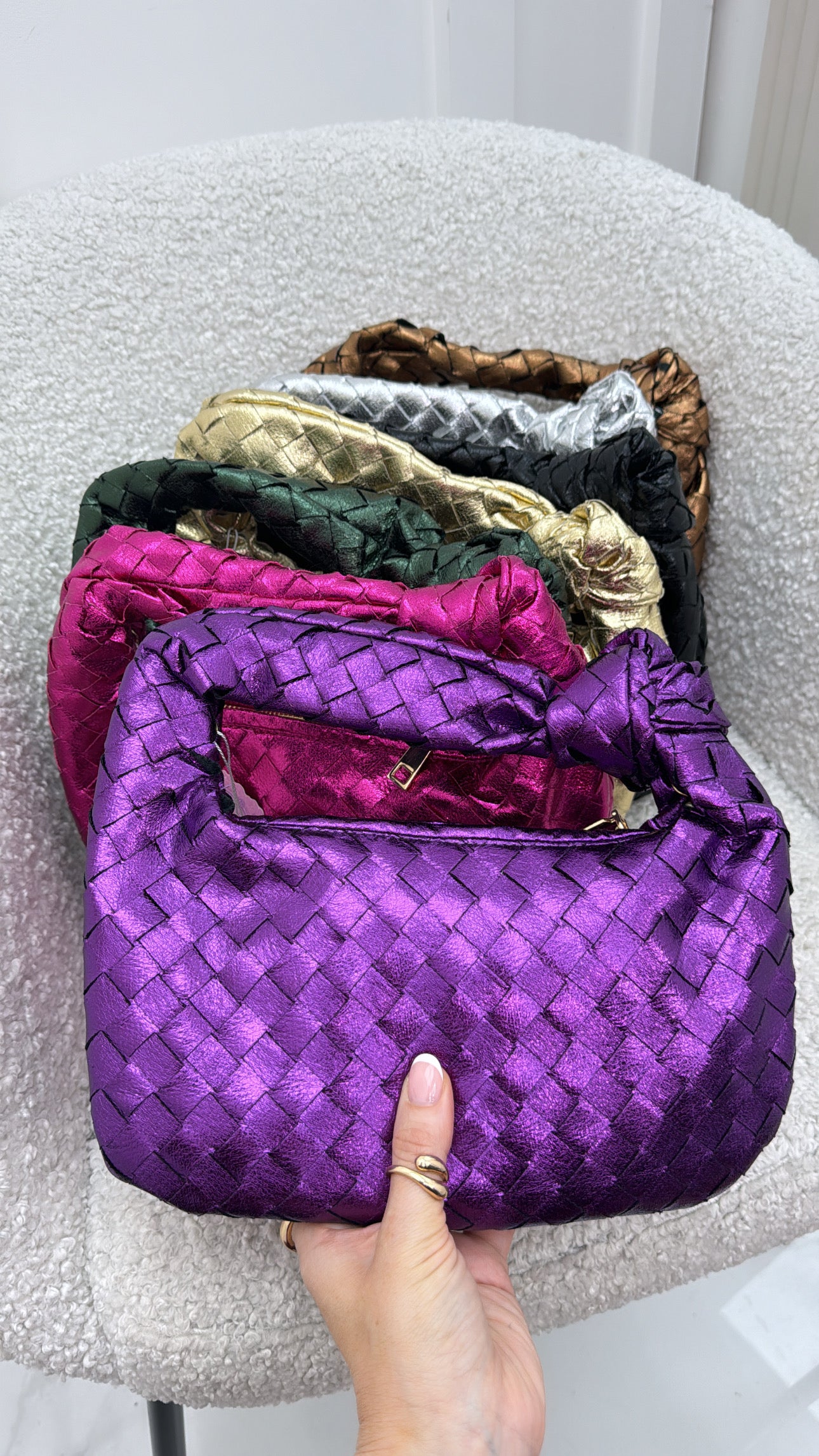 MISHA purple metallic woven grab bag