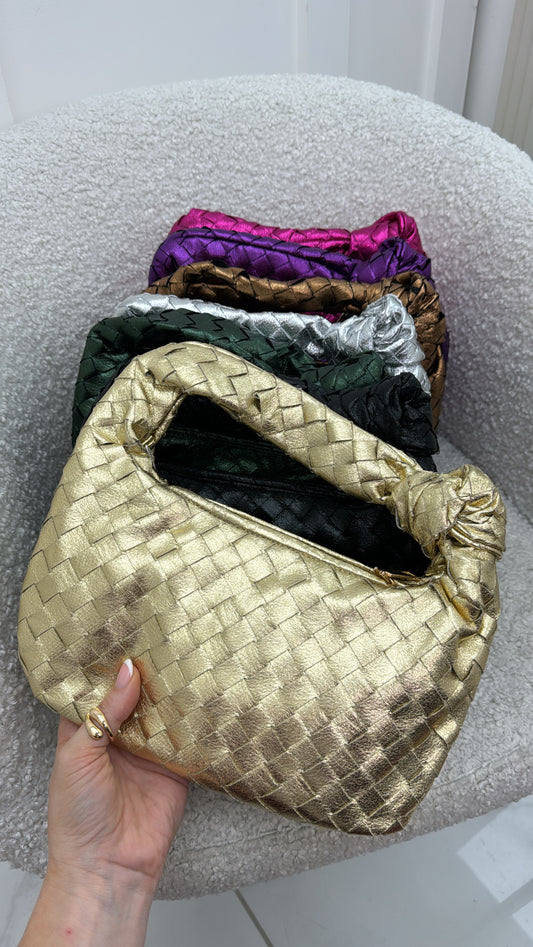 MISHA gold metallic woven grab bag