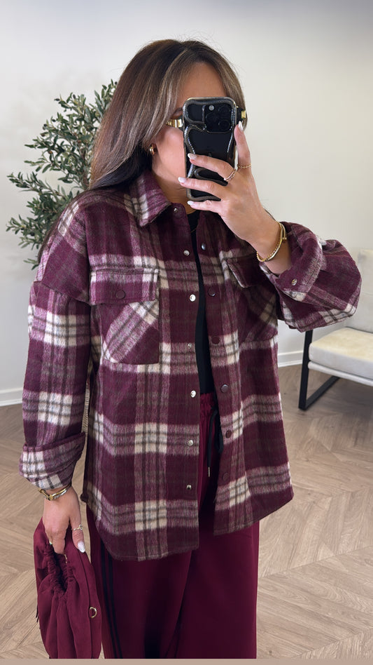 BOBBI burgundy soft check shacket