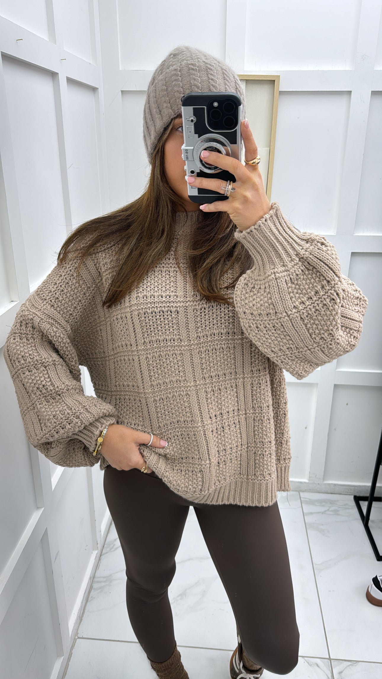 LOTTIE camel textured balloon sleeve jumper