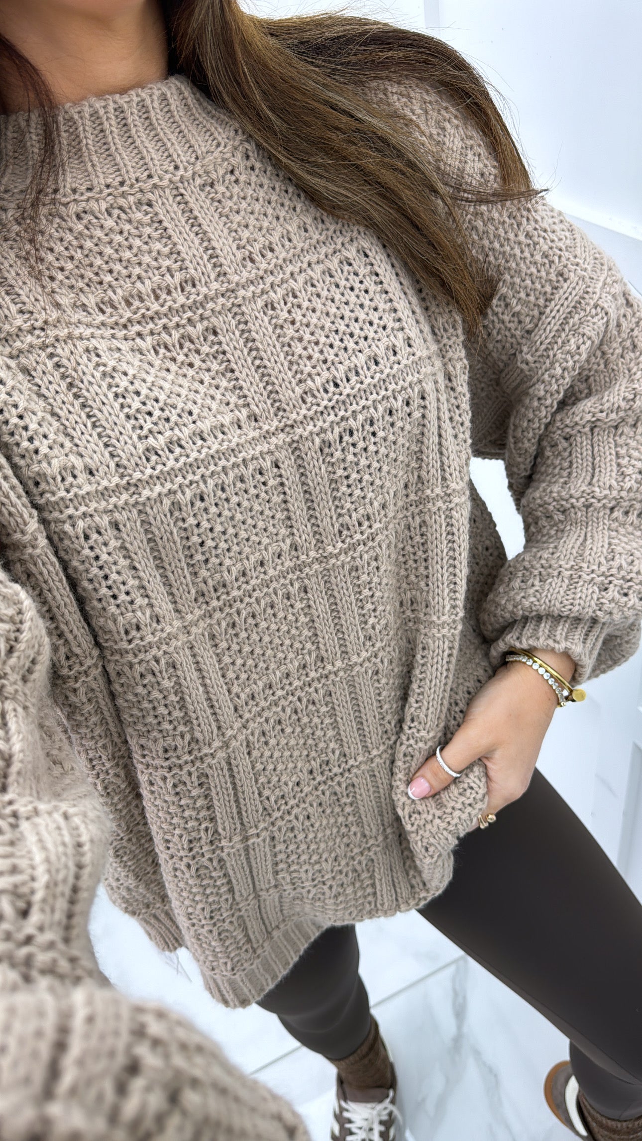 LOTTIE camel textured balloon sleeve jumper