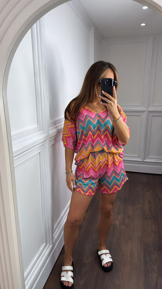 SIA pink zig zig shorts co-ord