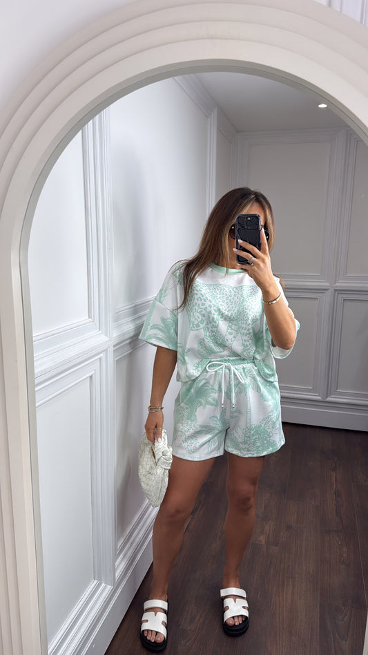 SAMIRA mint jungle print top and shorts co-ord