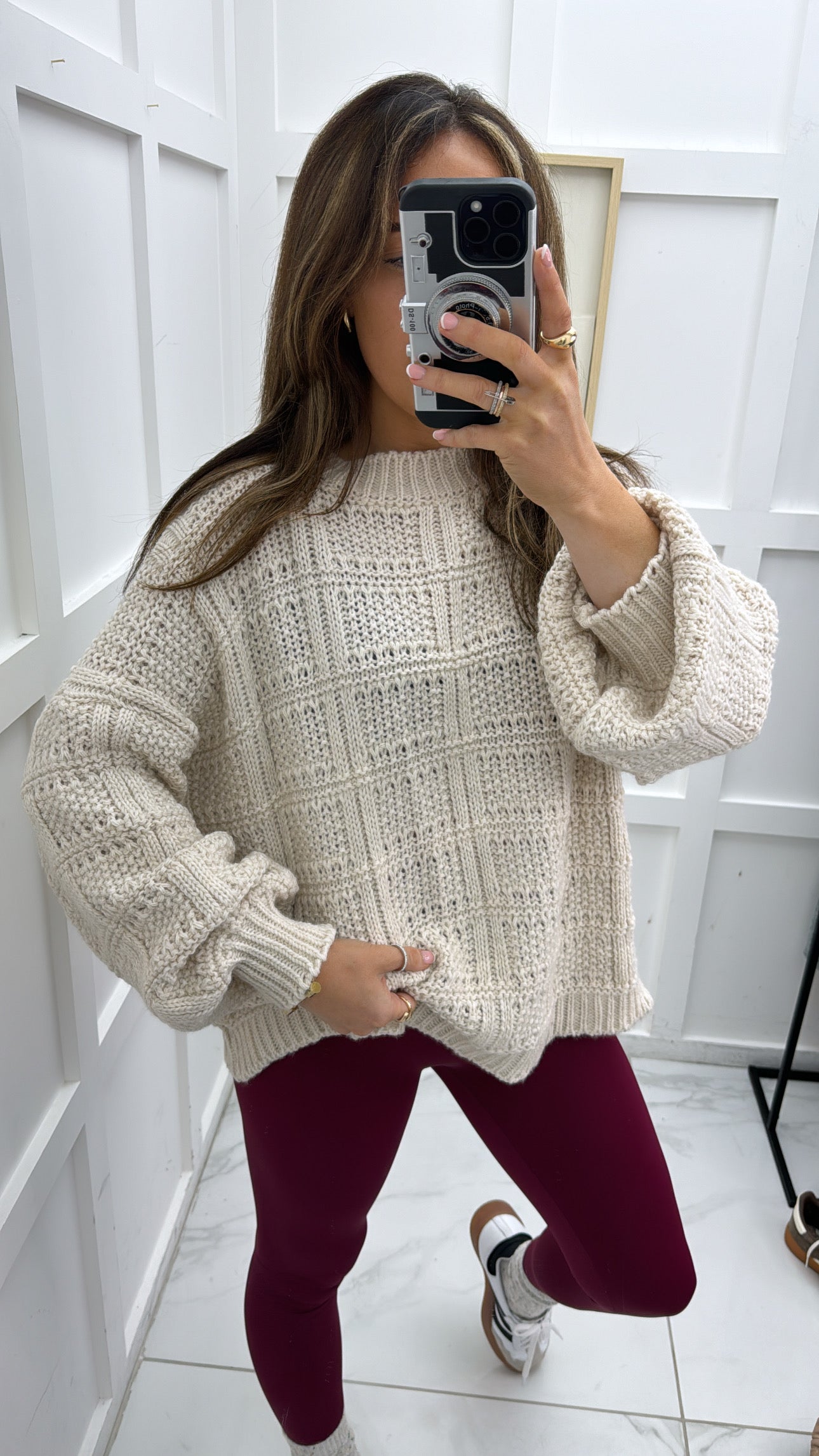 LOTTIE cream textured balloon sleeve jumper