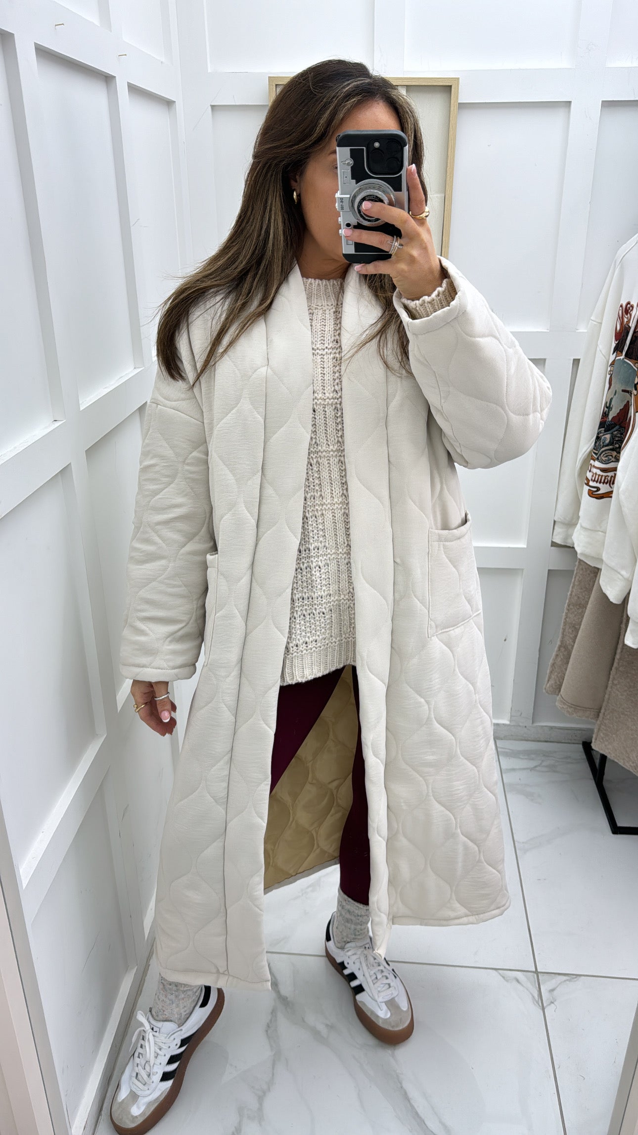 RIONA cream long quilted jacket