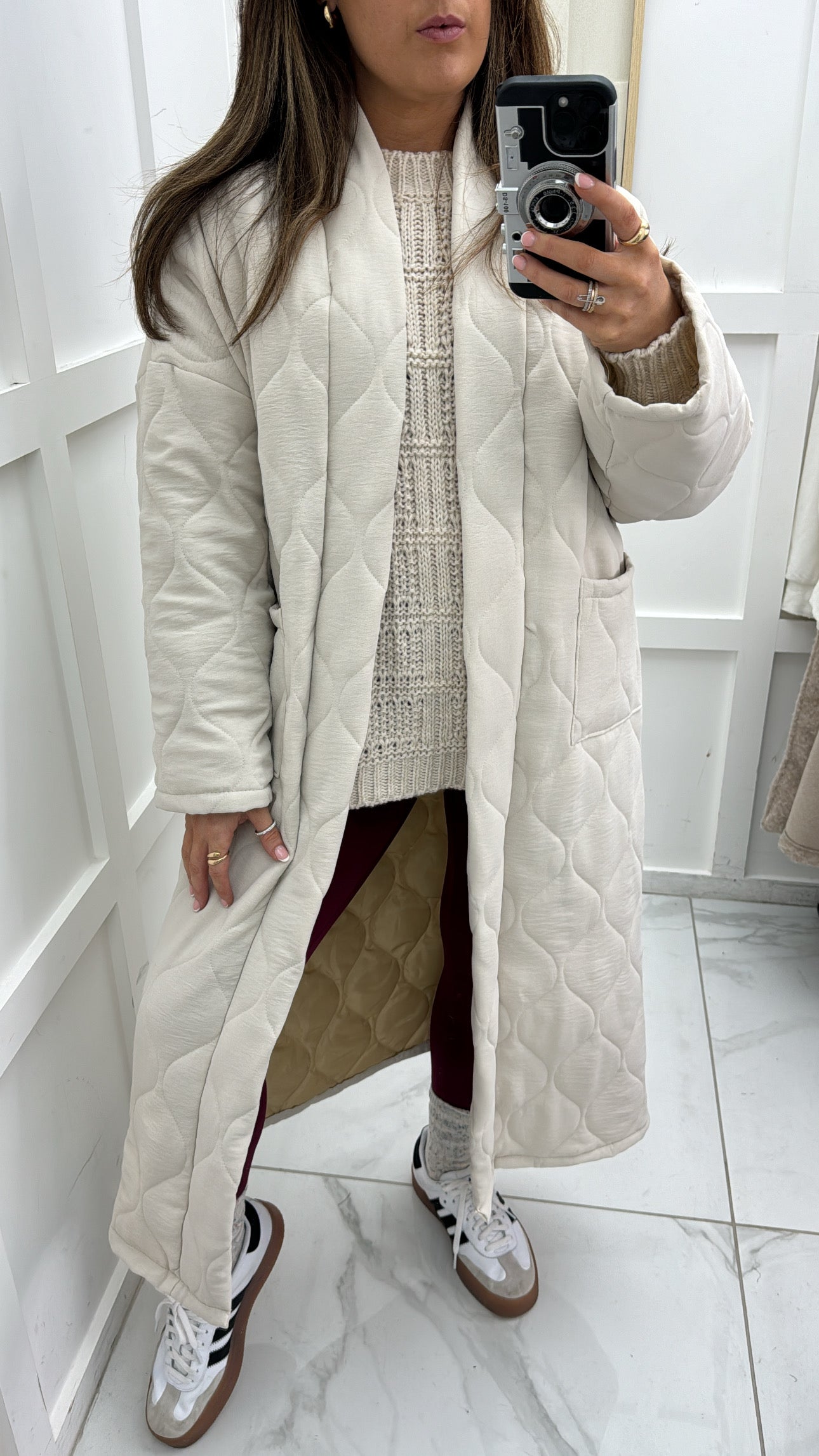 RIONA cream long quilted jacket