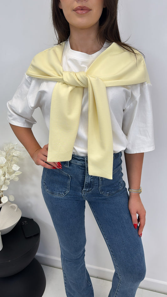 OPAL lemon and white t-shirt with tie detail