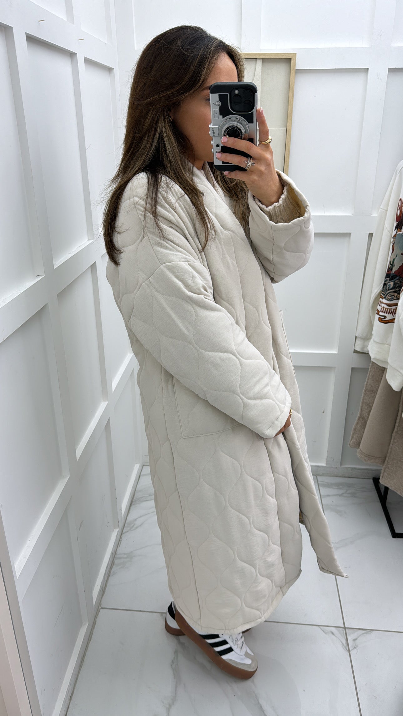 RIONA cream long quilted jacket