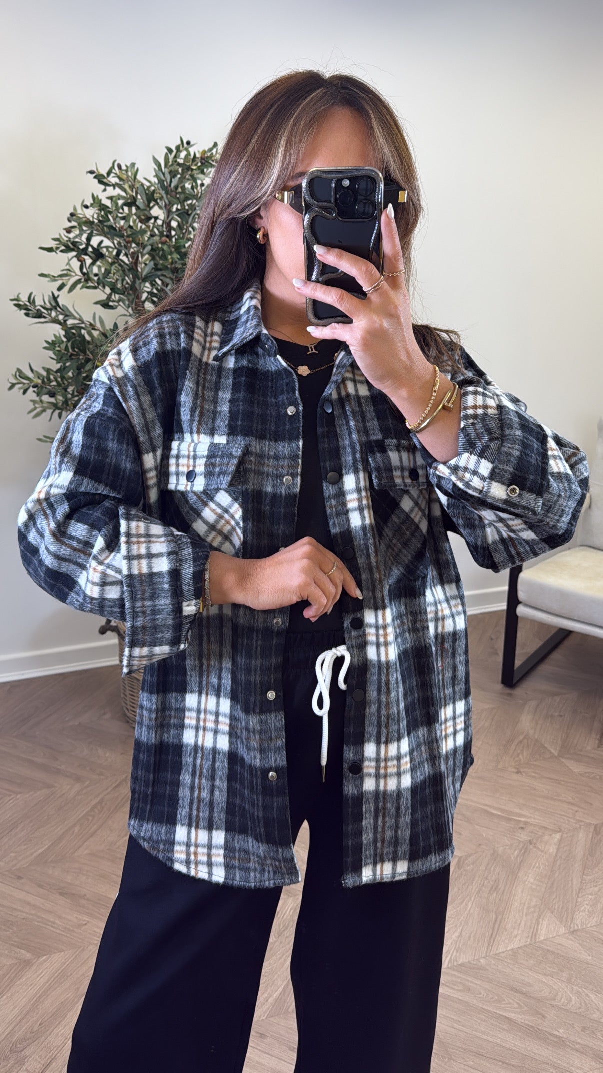 BOBBI black soft check shacket