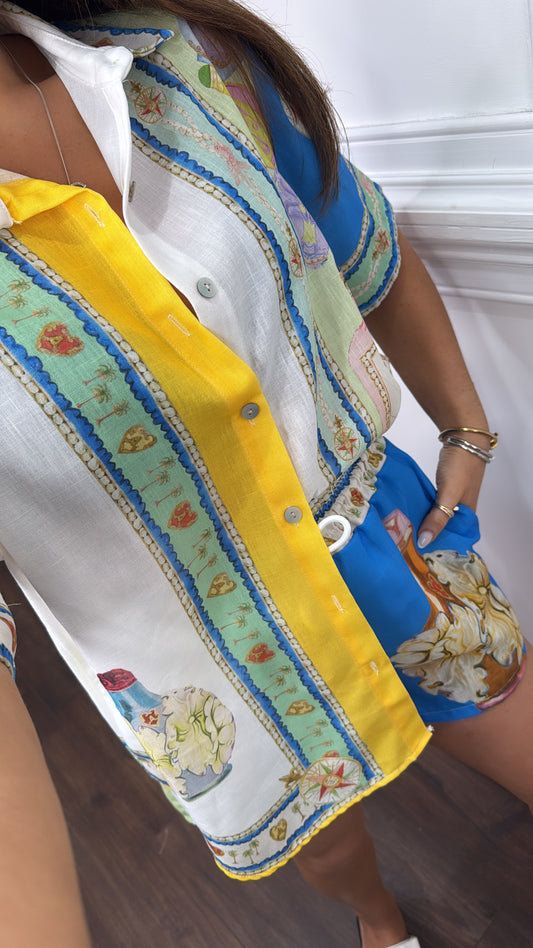 PERFUME blue printed shorts and shirt co-ord