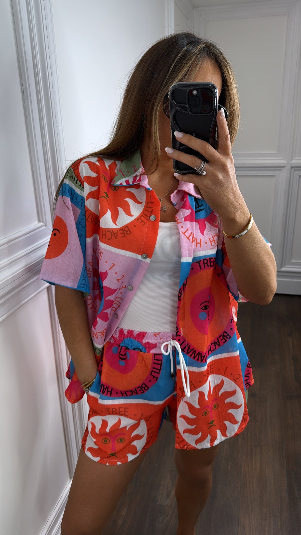 SUN orange printed short and shirt co-ord
