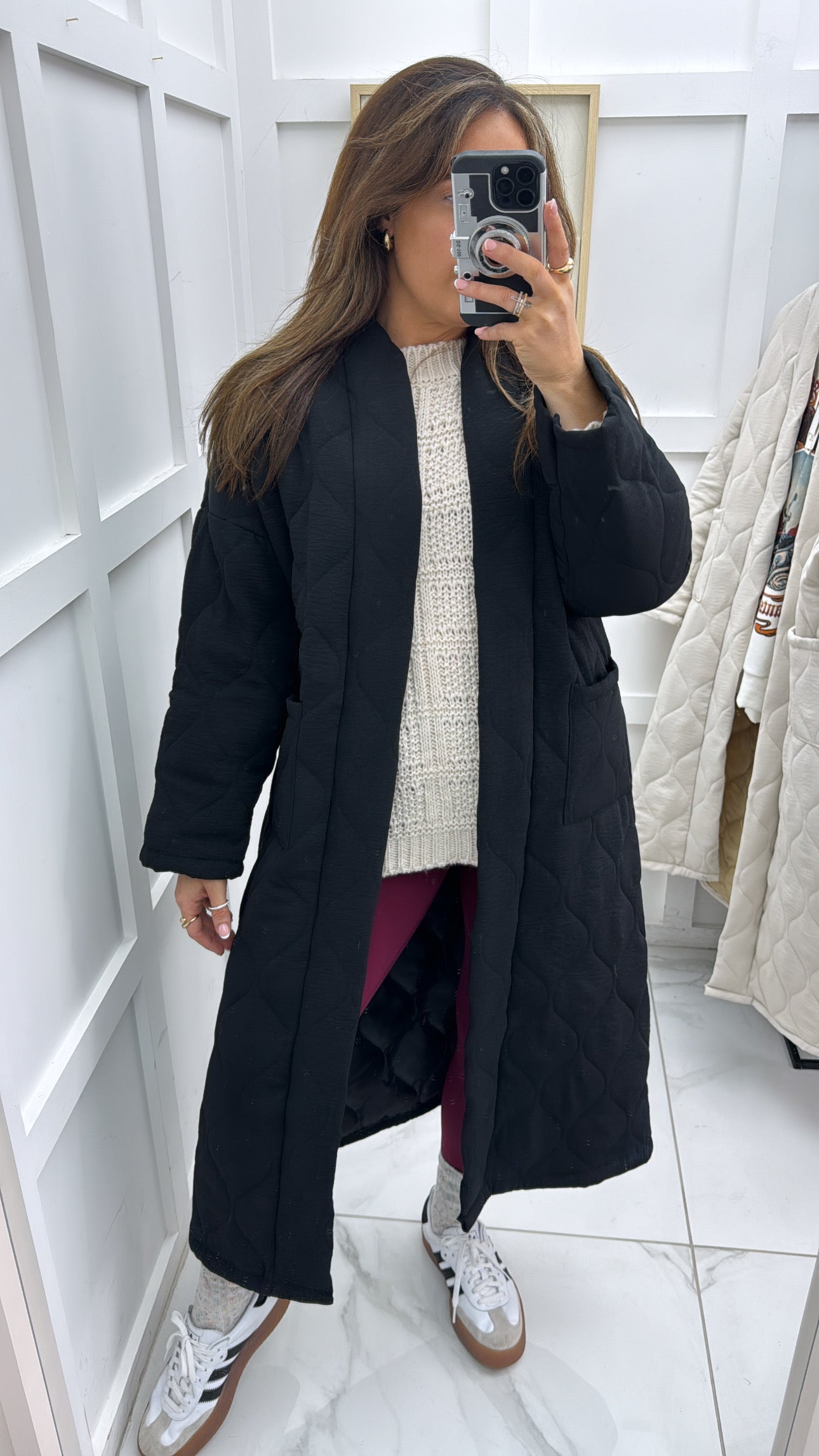 RIONA black long quilted jacket