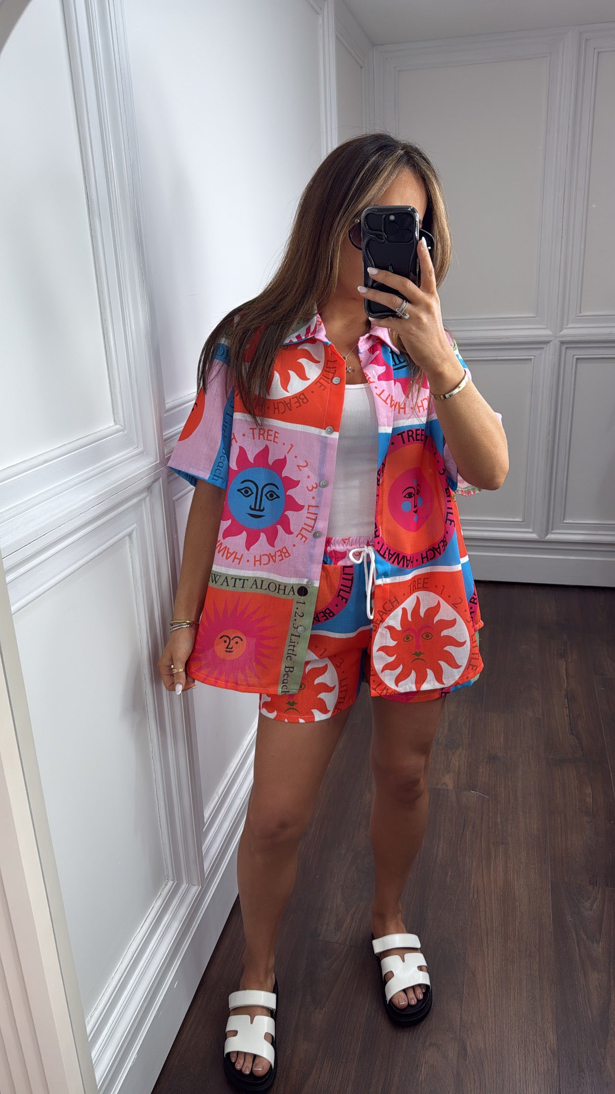 SUN orange printed short and shirt co-ord