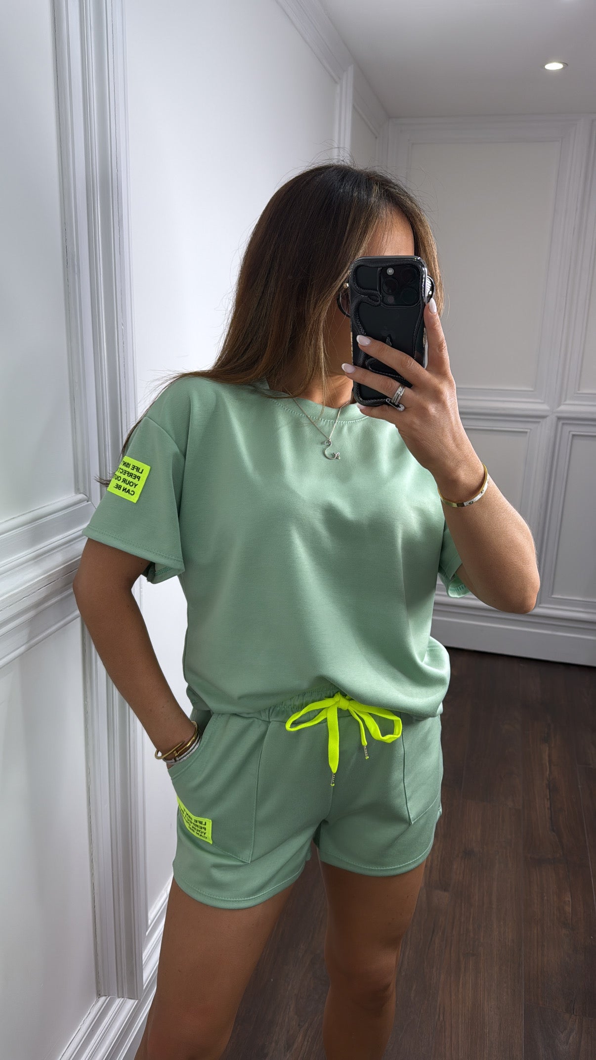 LIFE mint with yellow slogan t-shirt and shorts co-ord