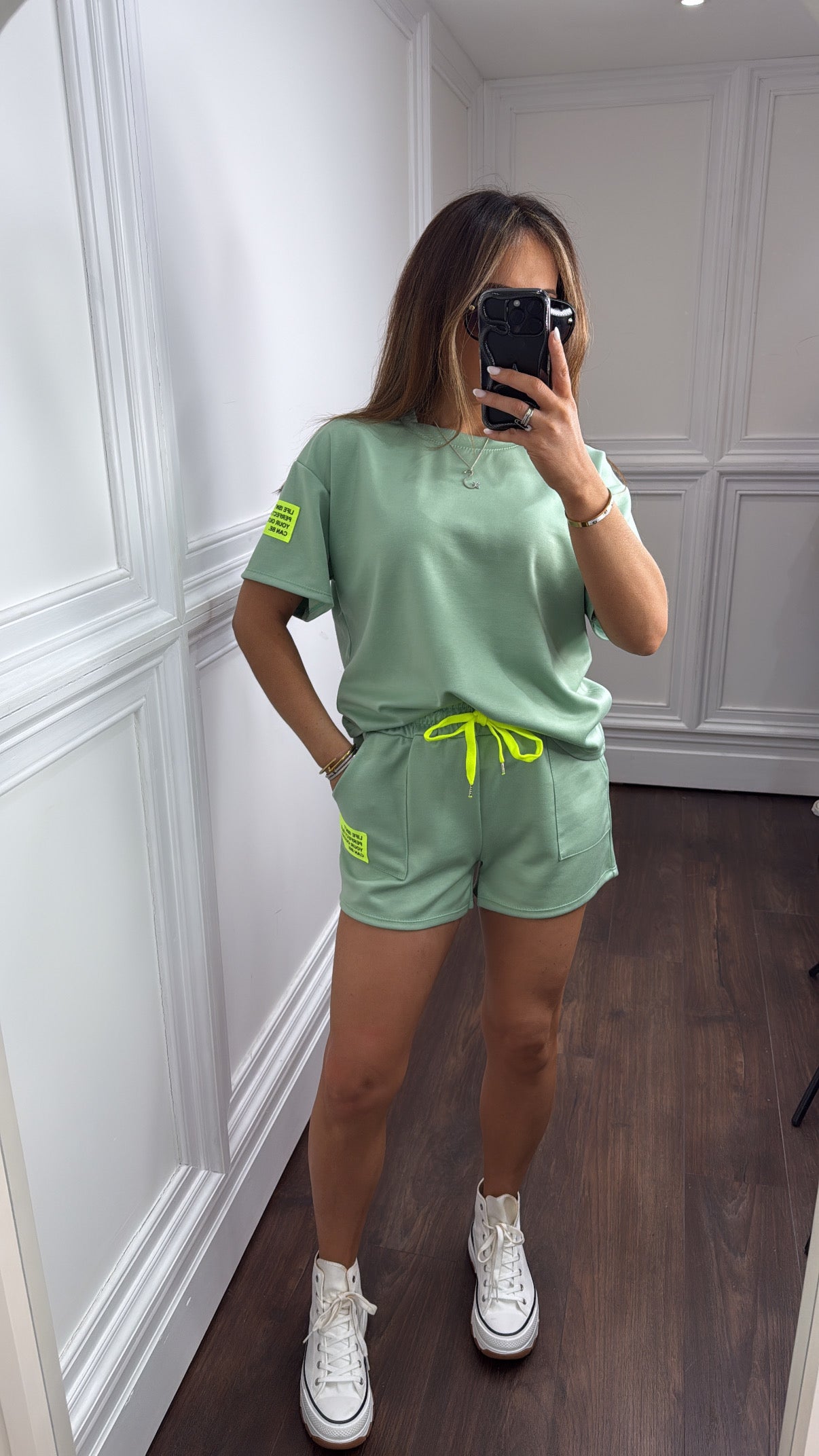 LIFE mint with yellow slogan t-shirt and shorts co-ord