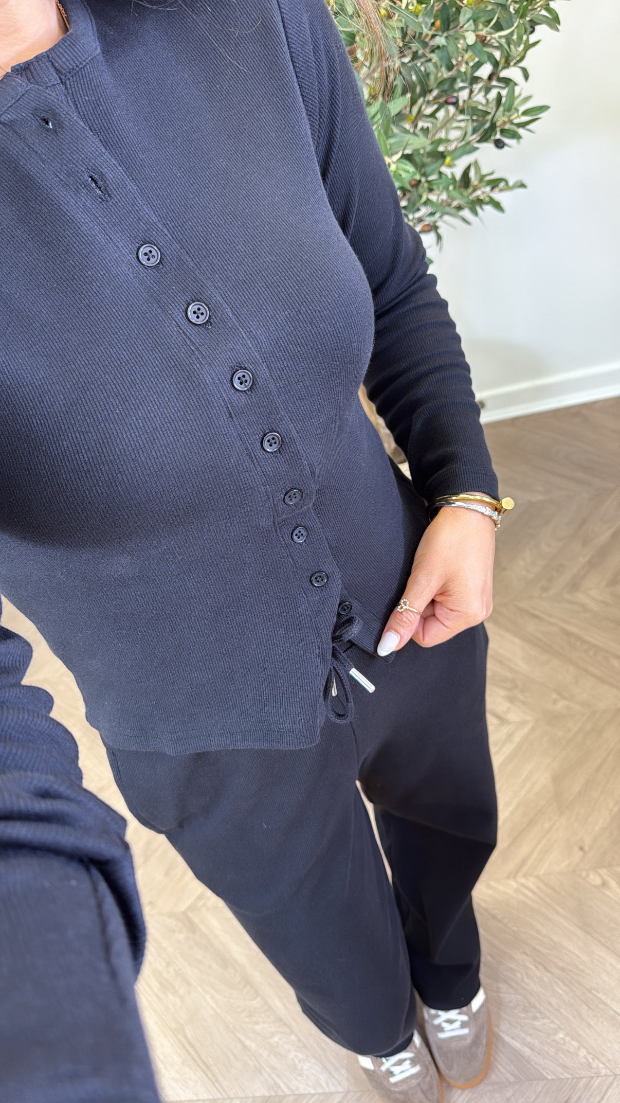 LORNA black ribbed cardigan lounge set