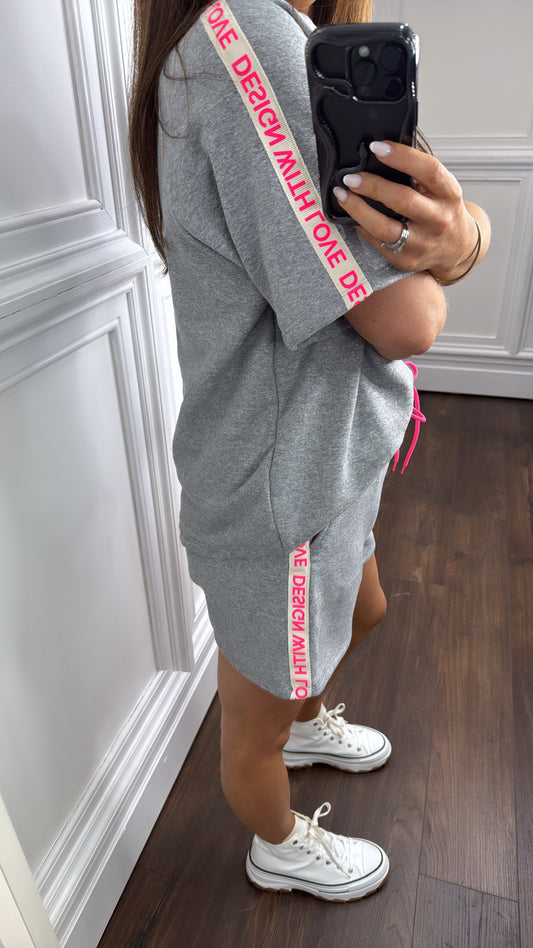 WITH LOVE grey top and shorts co-ord