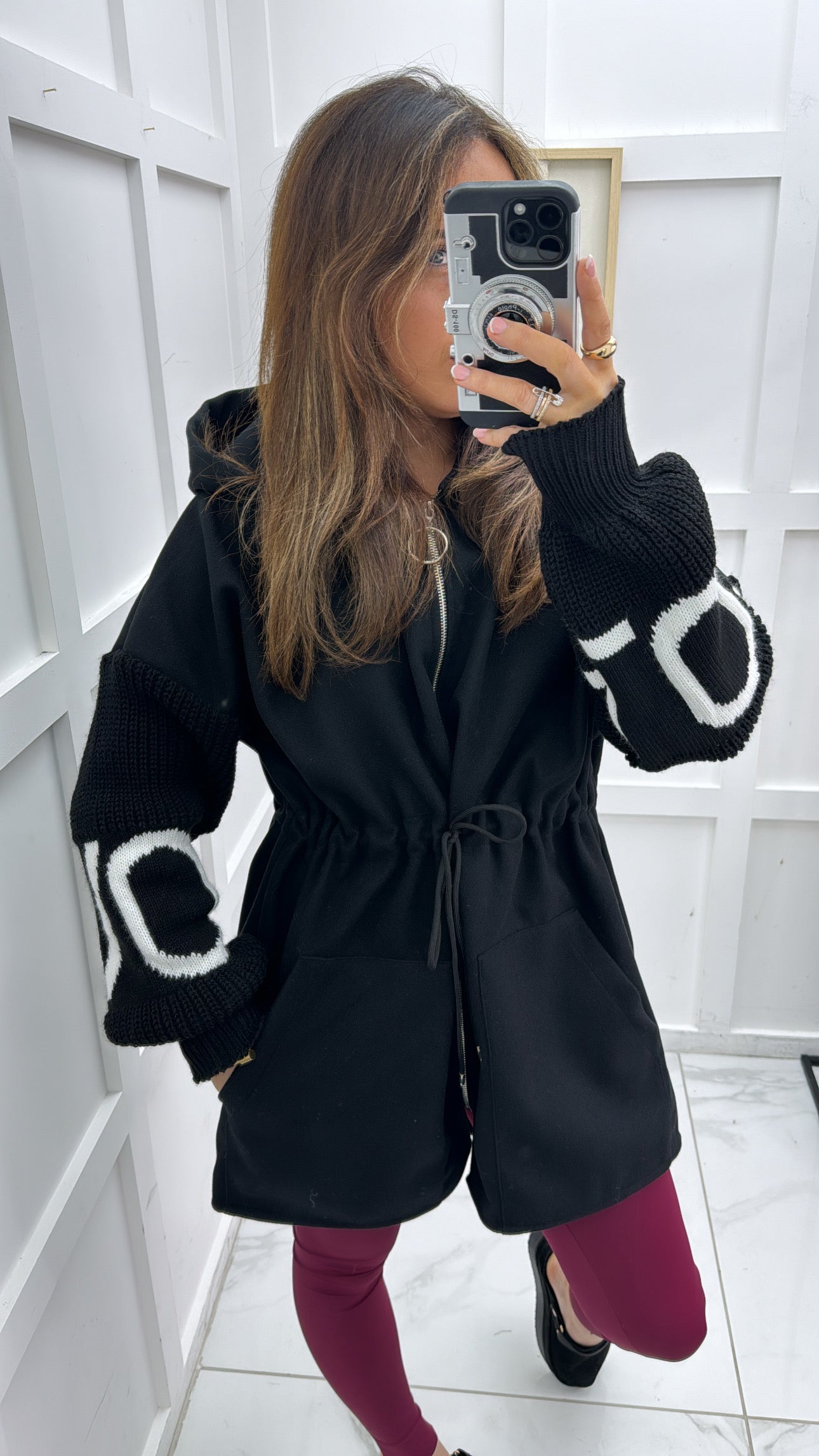 LULAH black knitted contrast arm detail jacket